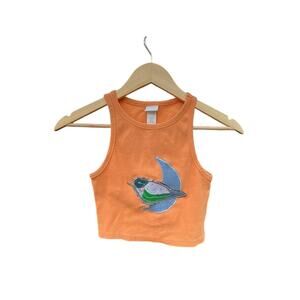 Small Upcycled Crop Top Tank Top with Bird and Moon